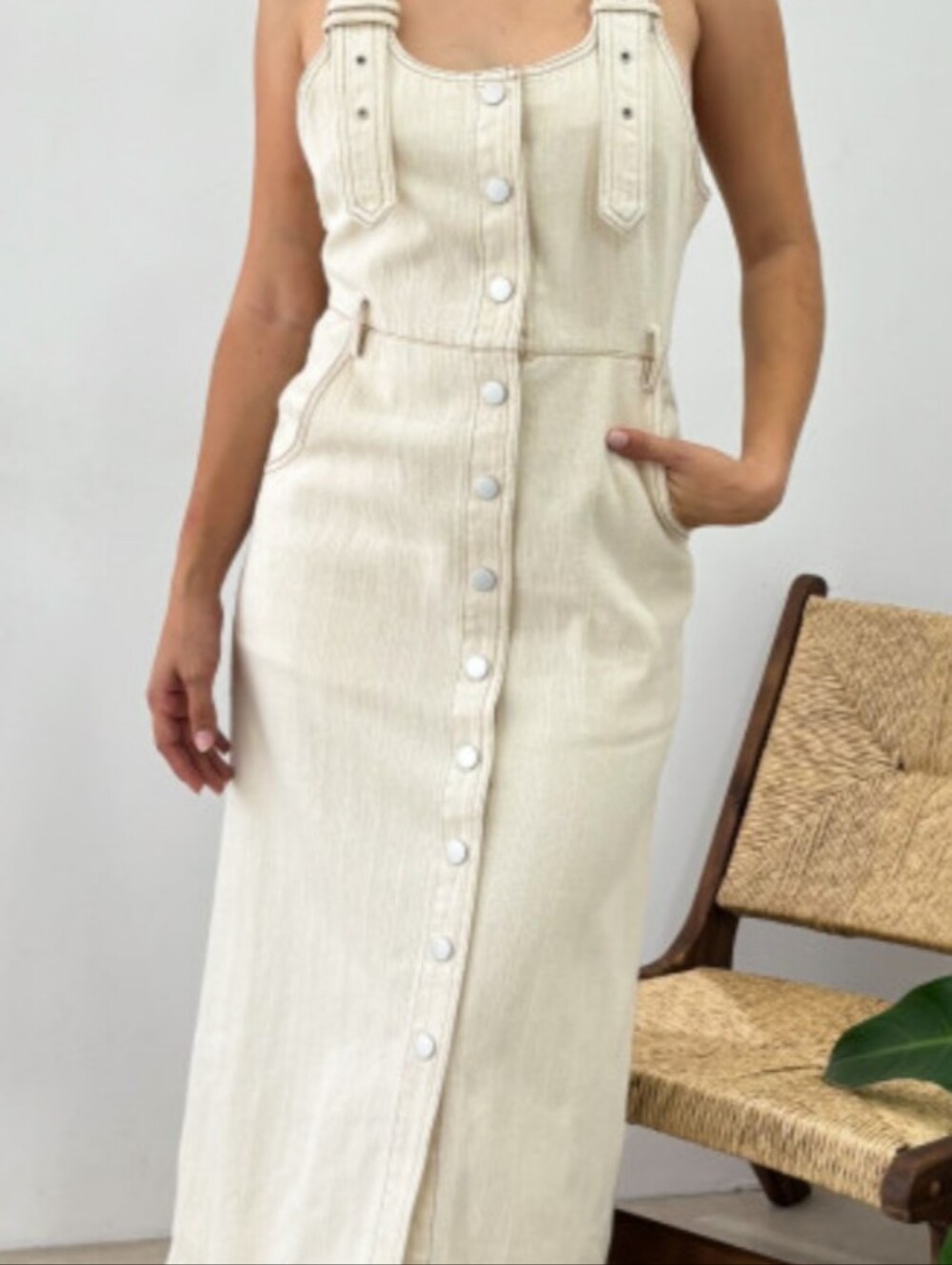 Women's Cloud Ten Denim Cream Button-Front Overall Jumper